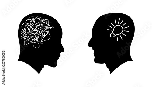 silhouettes of a head with ideas and without ideas