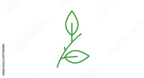 Minimalistic green leaf branch icon isolated on white background with a simple style