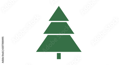Simple green tree icon on white background, representing nature or seasonal concepts