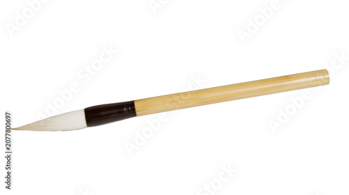 Cuadro en lienzo Bamboo handle calligraphy brush with white bristles and dark brown ferrule