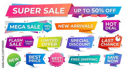 Discount labels and banners display for sale and promotion
