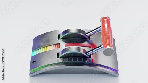 Metallic throttle lever pushing to maximum speed 3D animation. Isometric and top down views of accelerating control panel. Business productivity boost. Performance enhancements. White background.