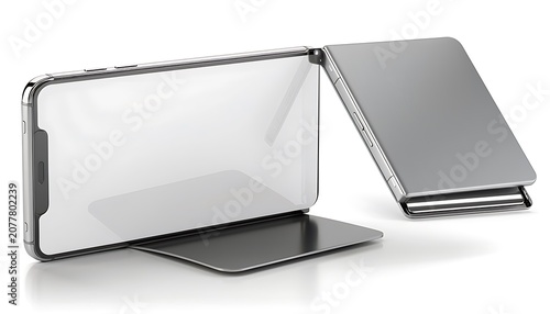 Two sleek devices are positioned on a clean white surface one open and one closed