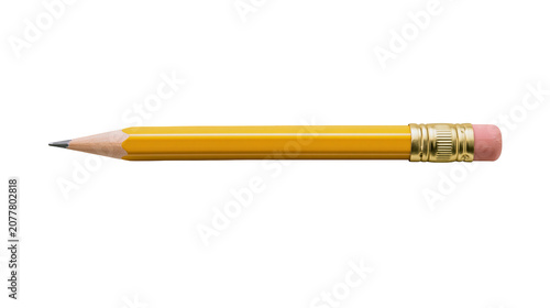 Billede på lærred Yellow wooden pencil with pink eraser and metal ferrule