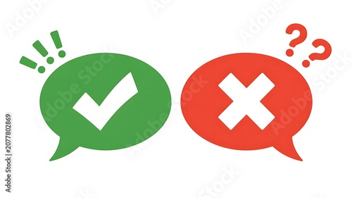 Communication symbols, yes no icons, checkmark and cross, speech bubbles