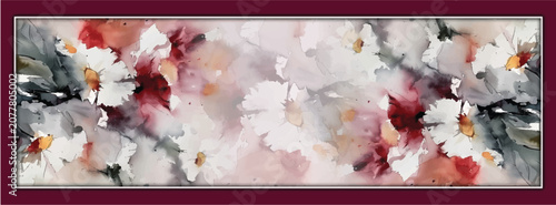 Foto Luxury Burgundy Red Rectangular Scarf - Abstract Watercolor White Daisy Floral L