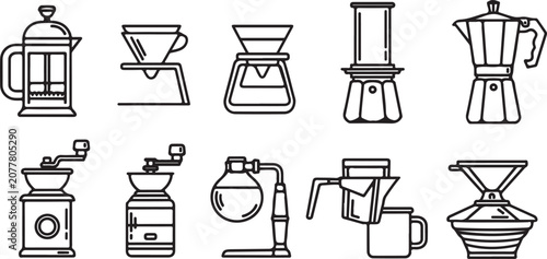 Bild auf Leinwand Various coffee brewing methods illustrated as simple icons Vector