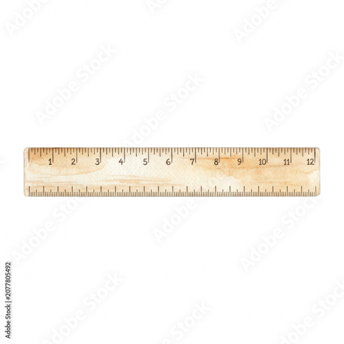 Watercolor wooden ruler isolated on black