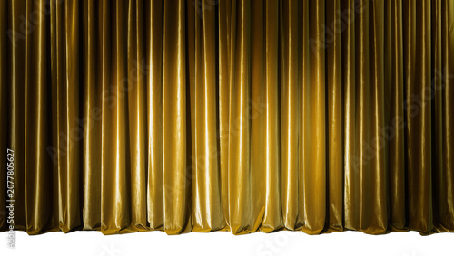 Fotografía Luxurious golden velvet theater curtains draped and folded, isolated on transpar