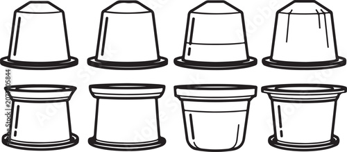 Photos Eight different pot and lid shapes in simple line drawing style Vector