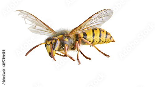 Tableau sur toile Yellow and black striped wasp with wings