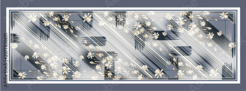 Obraz na płótnie Modern Steel Blue Geometric Scarf Pattern - Artistic Silver Brushed Background H
