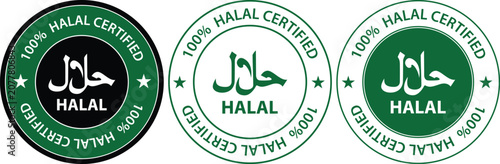 Photos 100 Percent Halal Certified Badge Logo Set Collection Isolated on White Backgrou