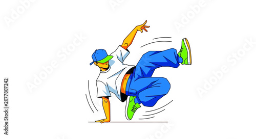 Foto Energetic breakdance performer in a dynamic hip hop pose.