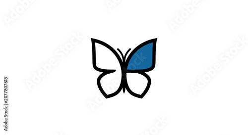 Minimalist Butterfly Icon: Blue and White Winged Insect Logo on Isolated White Background