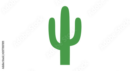 Simple depiction of a green saguaro cactus, solitary and isolated on a white background