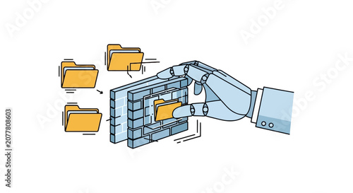 Robotic hand managing digital files through a secure firewall