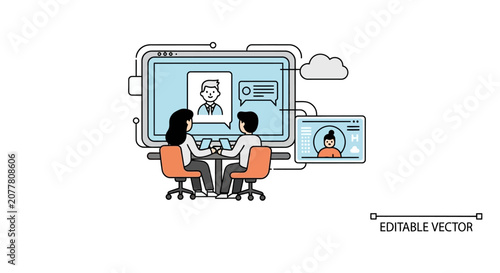 Professionals conducting a remote video conference meeting