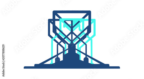 Abstract geometric circuit board architecture in blue tones