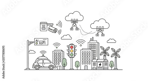 Smart city infrastructure with autonomous car and green energy