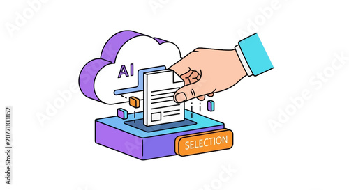 Human hand selecting documents from an ai cloud platform