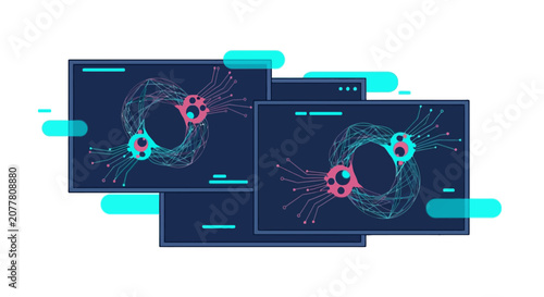 Digital data network on multiple computer screens