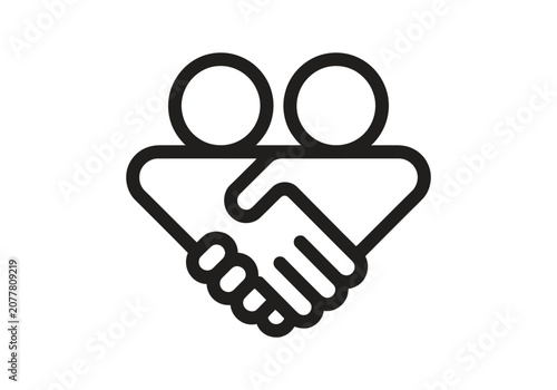 Handshake heart line icon. Teamwork, partnership, trust, cooperation, business agreement concept. Editable stroke. Vector illustration