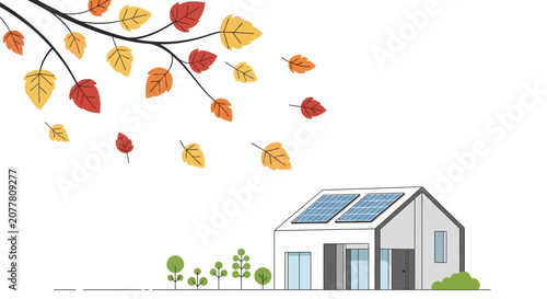 Photos Modern house with solar panels on roof.