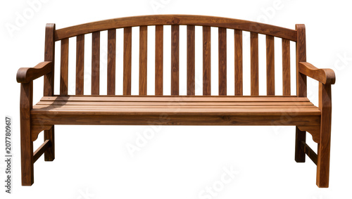 Cuadro en lienzo Curved wooden garden bench with slatted seat and back, isolated on transparent b