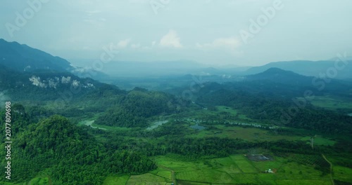 Remote Tropical Valley and Karst Hills Aerial Landscape