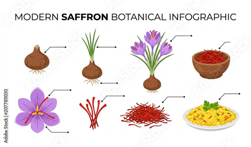 Tableau sur toile Scientific Saffron Flower Vector Collection with Crocus Plant Growth Stages and