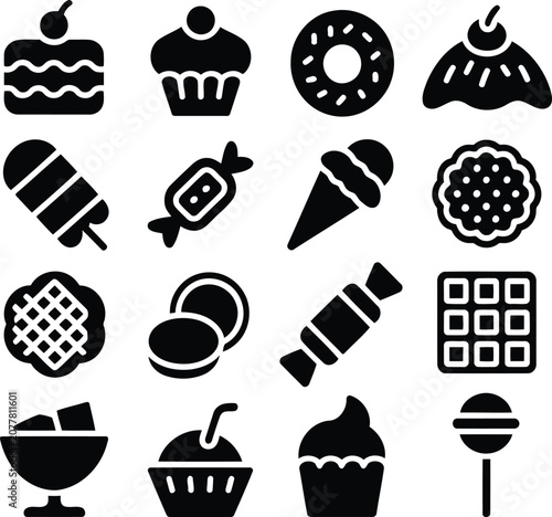 Dessert Silhouette Mega Pack | Sweet Food Icon Set Black Minimal Vector Collection Isolated on White