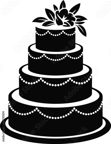 Elegant Wedding Cake Silhouette Vector | Minimal Tiered Bridal Dessert Icon Isolated on White