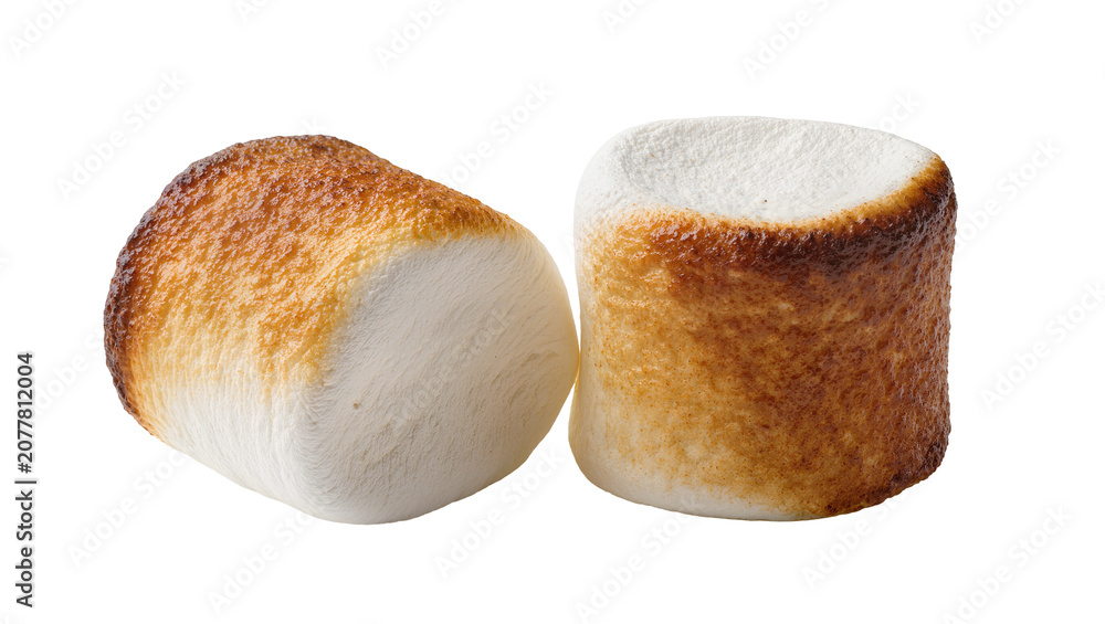 Αυτοκόλλητο Two toasted marshmallows with golden brown caramelized crust, isolated on transp