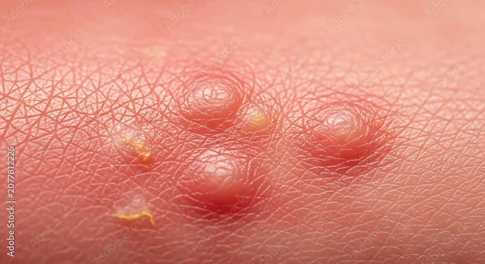Fototapeta premium Close-up of skin with multiple insect bites and allergic reaction.