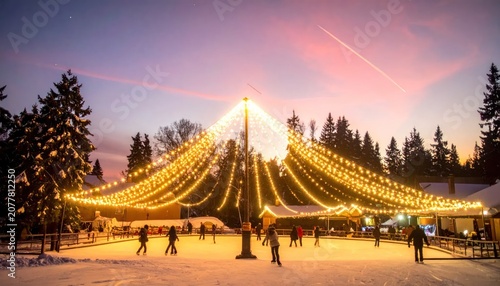 Outdoor Ice Skating Rink with Christmas Tree.