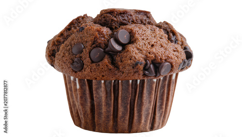 Fotografía Rich chocolate muffin with dark chocolate chips, isolated on transparent backgro