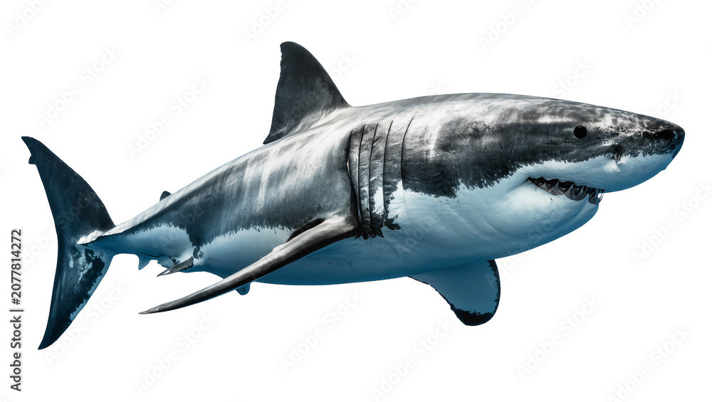Fototapeta premium Great white shark with sharp teeth, isolated on transparent background