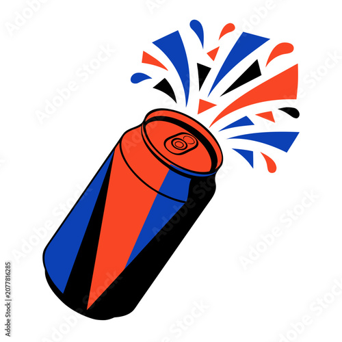 Exploding soda can with colorful abstract splashes beverage explosion abstract carbonated