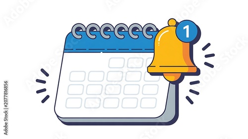 Notification calendar icon, reminder bell symbol, schedule alarm sign, notification alert