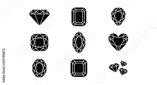 Quadro em tela Assorted Gemstone Shapes In Black Silhouette diamond