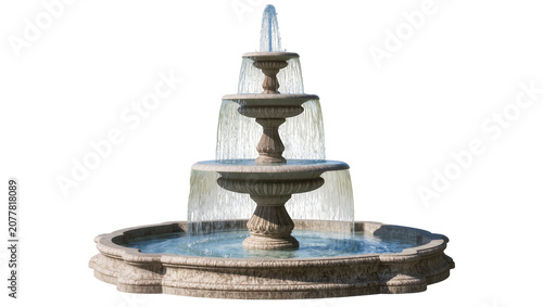 Obraz na płótnie Tiered stone fountain with cascading water, isolated on transparent background