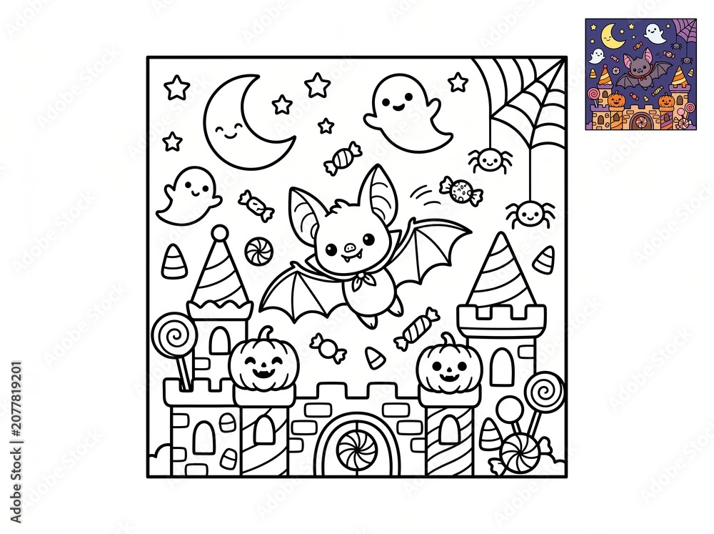 Obraz premium Cute Kids Coloring Book Pages Bundle | Kawaii Animals Fantasy Outline Sketch Collection | 1:1 Square Printable Coloring Sheets