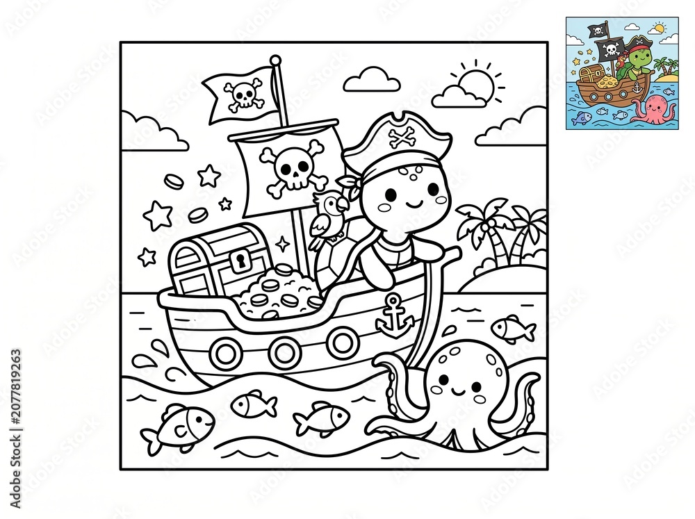 Fototapeta premium Cute Kids Coloring Book Pages Bundle | Kawaii Animals Fantasy Outline Sketch Collection | 1:1 Square Printable Coloring Sheets