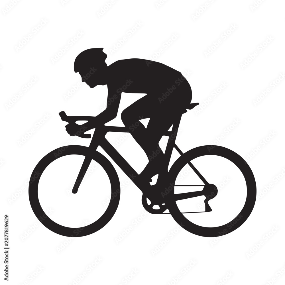 Obraz premium Cyclist Silhouette On A Road Bike Black And White Graphic