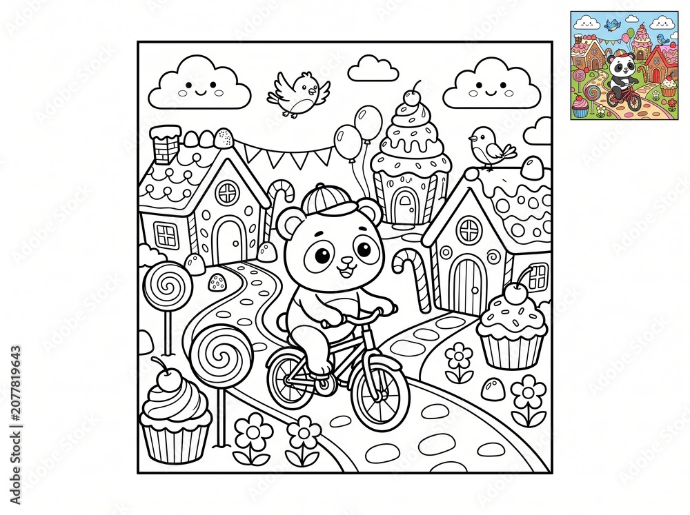 Fototapeta premium 7. Cute Kids Coloring Book Pages Bundle | Kawaii Animals Fantasy Outline Sketch Collection | 1:1 Square Printable Coloring Sheets