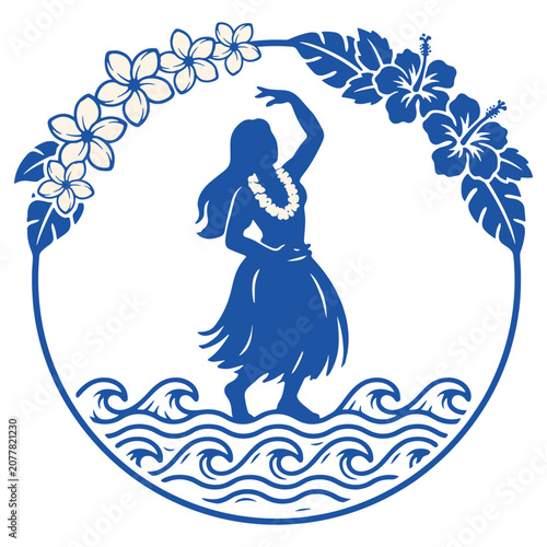 Hula Dancer Performing Near Ocean Waves.