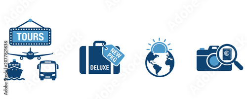 Travel Package Icons Showing Tour Options.