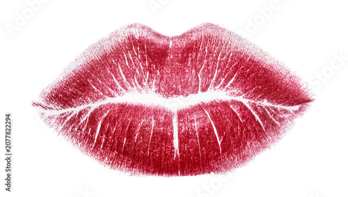 Fotografie Red lipstick kiss imprint isolated on transparent background, symbolizing love a