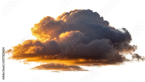 Konstfotografi Dramatic cumulonimbus cloud illuminated by golden sunset light, isolated on tran